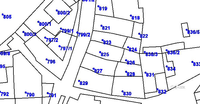 Parcela st. 825 v KÚ Ždánice, Katastrální mapa