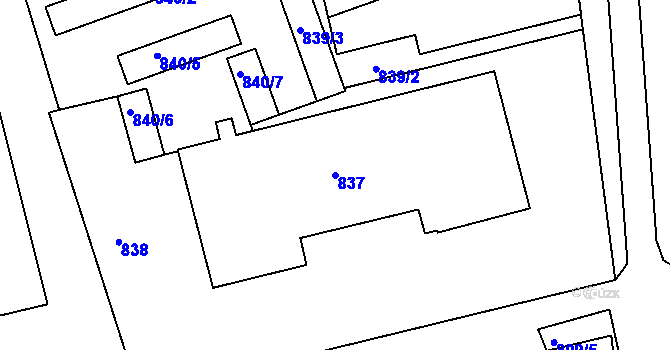 Parcela st. 837 v KÚ Ždánice, Katastrální mapa