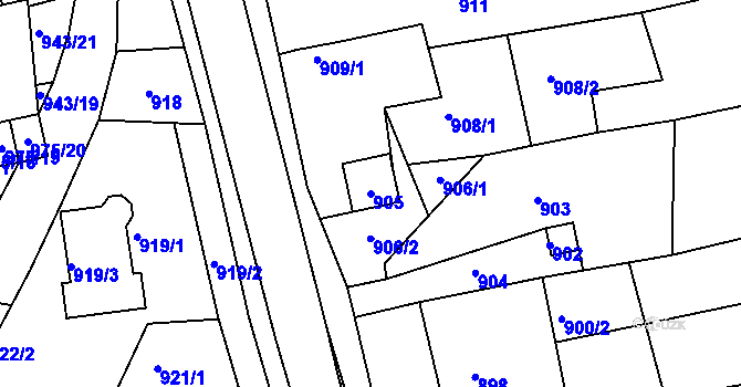 Parcela st. 905 v KÚ Ždánice, Katastrální mapa