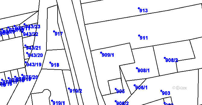Parcela st. 909/1 v KÚ Ždánice, Katastrální mapa