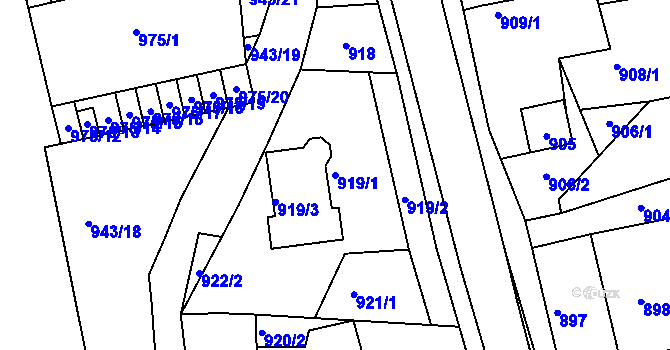Parcela st. 919/1 v KÚ Ždánice, Katastrální mapa