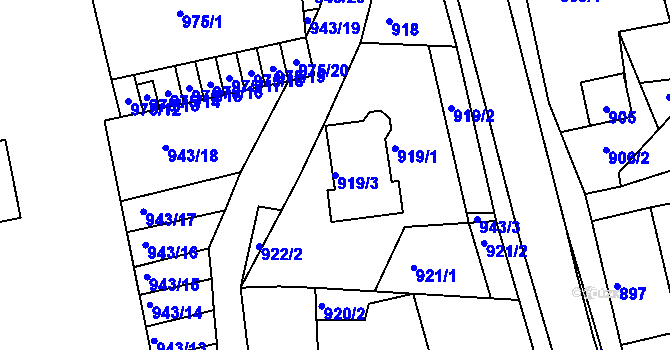 Parcela st. 919/3 v KÚ Ždánice, Katastrální mapa