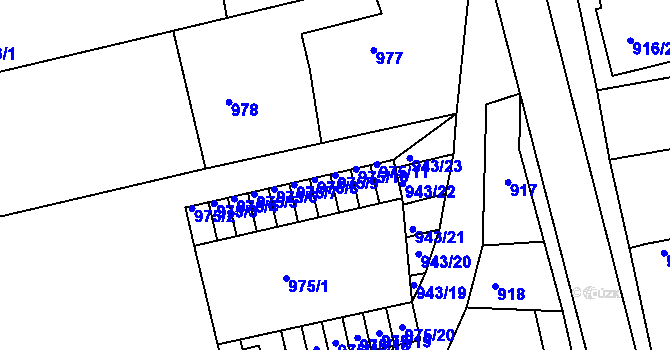 Parcela st. 975/9 v KÚ Ždánice, Katastrální mapa