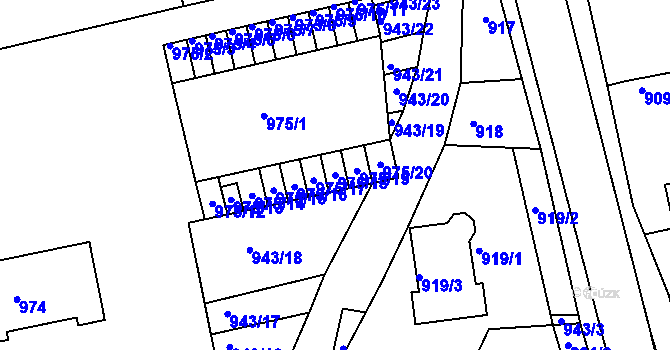 Parcela st. 975/18 v KÚ Ždánice, Katastrální mapa
