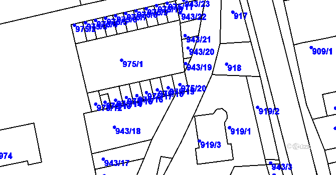 Parcela st. 975/19 v KÚ Ždánice, Katastrální mapa