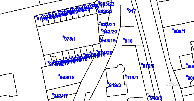 Parcela st. 975/20 v KÚ Ždánice, Katastrální mapa