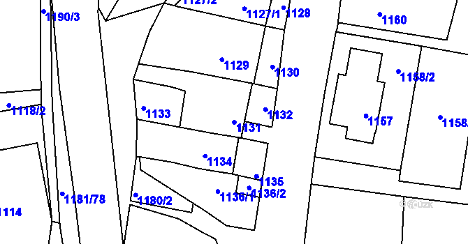 Parcela st. 1131 v KÚ Ždánice, Katastrální mapa