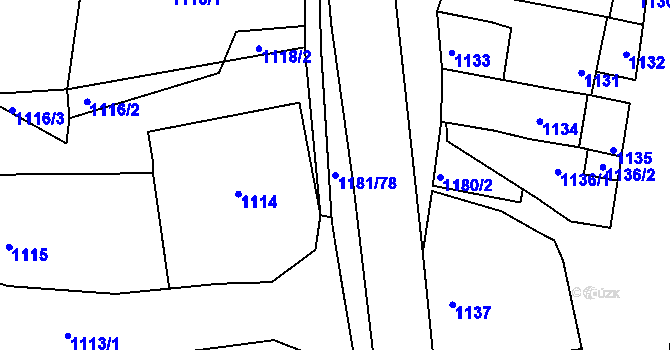 Parcela st. 1181/78 v KÚ Ždánice, Katastrální mapa