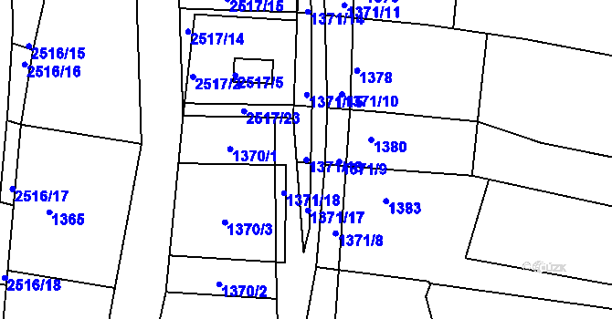 Parcela st. 1371/16 v KÚ Ždánice, Katastrální mapa