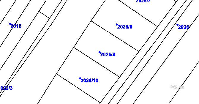 Parcela st. 2026/9 v KÚ Ždánice, Katastrální mapa