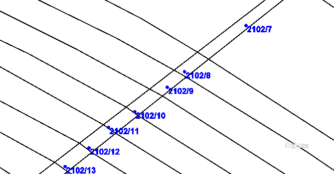 Parcela st. 2102/9 v KÚ Ždánice, Katastrální mapa
