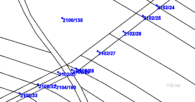 Parcela st. 2102/27 v KÚ Ždánice, Katastrální mapa
