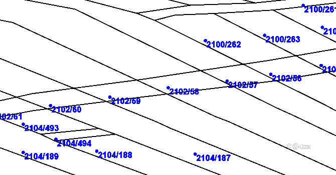 Parcela st. 2102/58 v KÚ Ždánice, Katastrální mapa