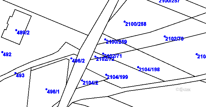 Parcela st. 2102/71 v KÚ Ždánice, Katastrální mapa