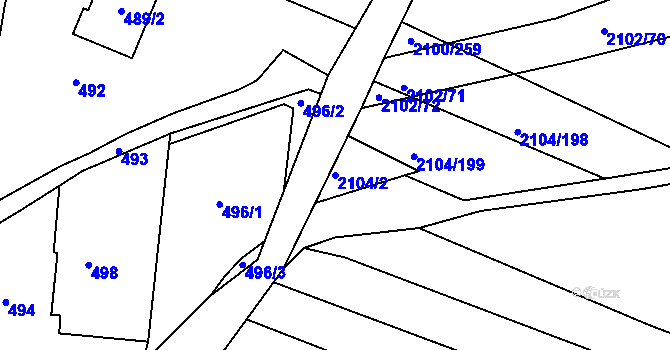 Parcela st. 2104/2 v KÚ Ždánice, Katastrální mapa