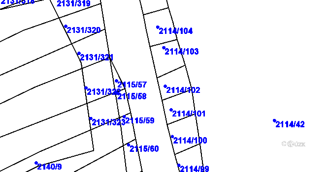 Parcela st. 2114/102 v KÚ Ždánice, Katastrální mapa