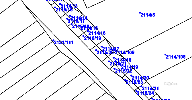 Parcela st. 2115/20 v KÚ Ždánice, Katastrální mapa