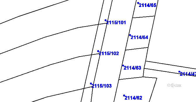 Parcela st. 2115/102 v KÚ Ždánice, Katastrální mapa