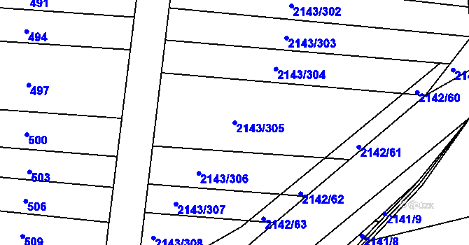 Parcela st. 2143/305 v KÚ Ždánice, Katastrální mapa