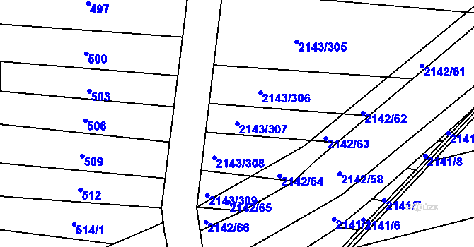 Parcela st. 2143/307 v KÚ Ždánice, Katastrální mapa
