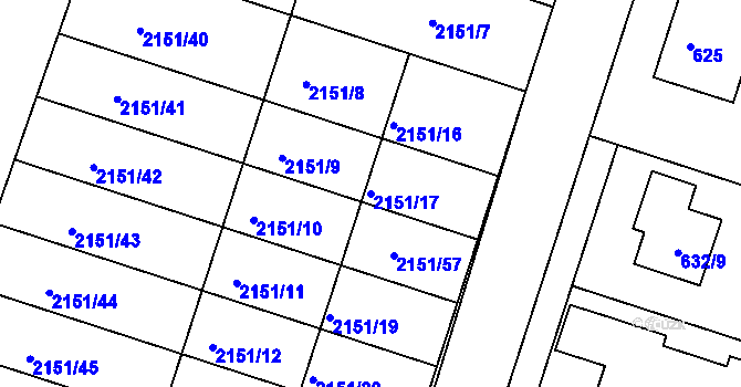 Parcela st. 2151/17 v KÚ Ždánice, Katastrální mapa