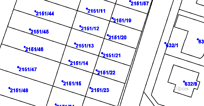 Parcela st. 2151/21 v KÚ Ždánice, Katastrální mapa