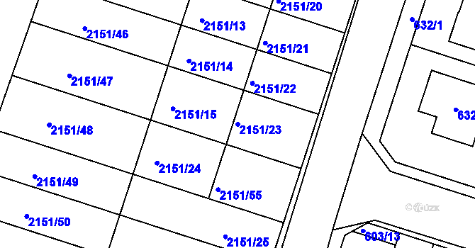 Parcela st. 2151/23 v KÚ Ždánice, Katastrální mapa