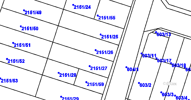 Parcela st. 2151/26 v KÚ Ždánice, Katastrální mapa