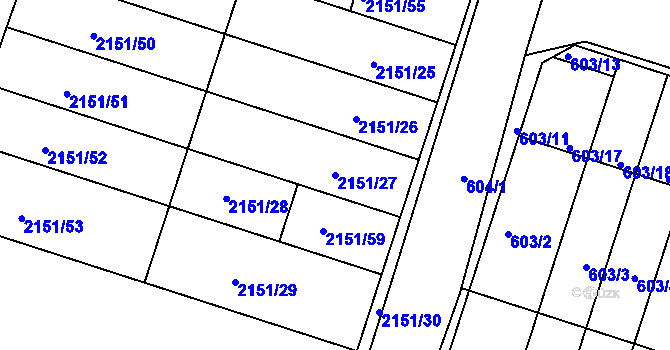 Parcela st. 2151/27 v KÚ Ždánice, Katastrální mapa