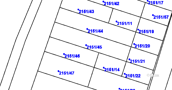 Parcela st. 2151/45 v KÚ Ždánice, Katastrální mapa