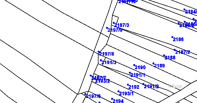 Parcela st. 2197/8 v KÚ Ždánice, Katastrální mapa