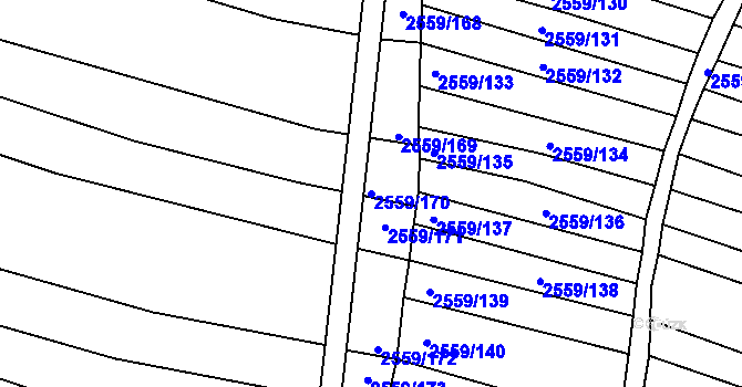 Parcela st. 2559/170 v KÚ Ždánice, Katastrální mapa