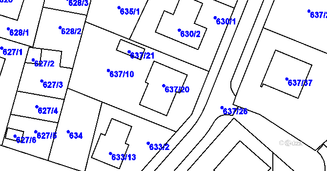 Parcela st. 637/20 v KÚ Ždánice, Katastrální mapa