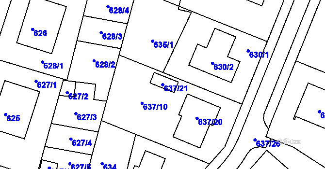 Parcela st. 637/21 v KÚ Ždánice, Katastrální mapa