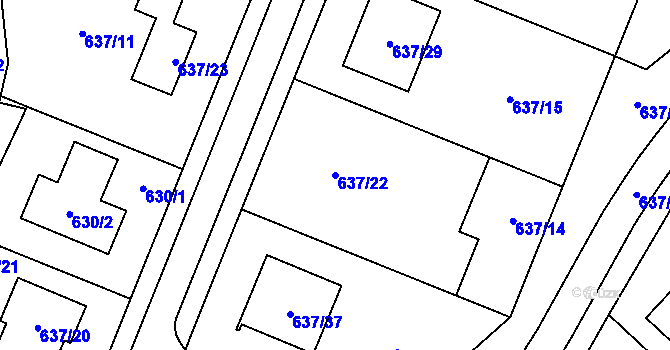 Parcela st. 637/22 v KÚ Ždánice, Katastrální mapa