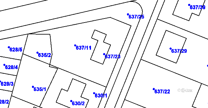 Parcela st. 637/23 v KÚ Ždánice, Katastrální mapa