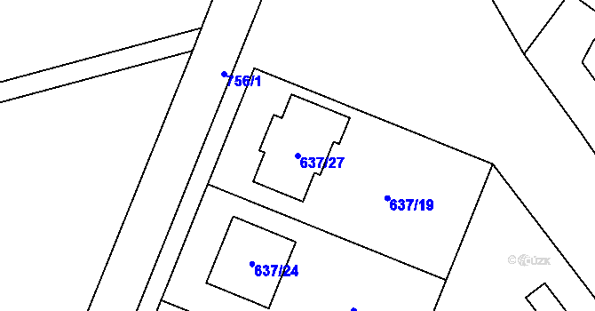 Parcela st. 637/27 v KÚ Ždánice, Katastrální mapa
