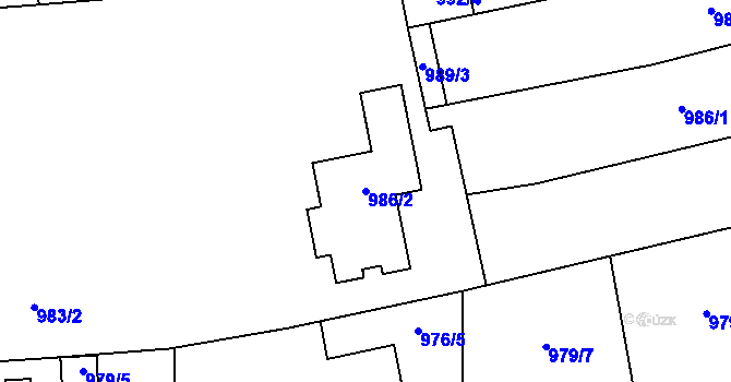 Parcela st. 986/2 v KÚ Ždánice, Katastrální mapa