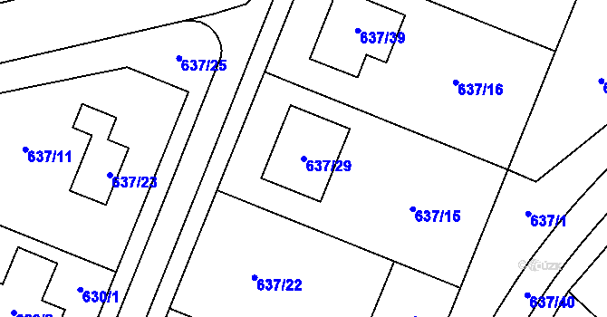 Parcela st. 637/29 v KÚ Ždánice, Katastrální mapa