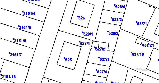 Parcela st. 627/1 v KÚ Ždánice, Katastrální mapa