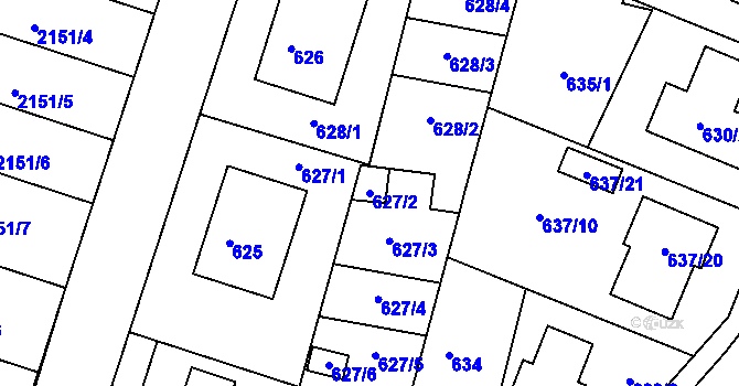Parcela st. 627/2 v KÚ Ždánice, Katastrální mapa