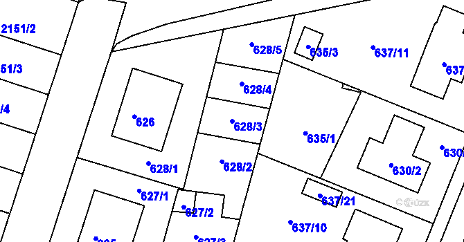 Parcela st. 628/3 v KÚ Ždánice, Katastrální mapa