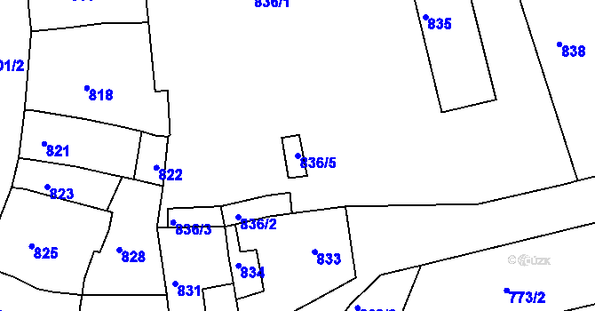 Parcela st. 836/5 v KÚ Ždánice, Katastrální mapa