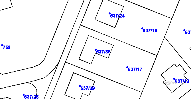 Parcela st. 637/36 v KÚ Ždánice, Katastrální mapa