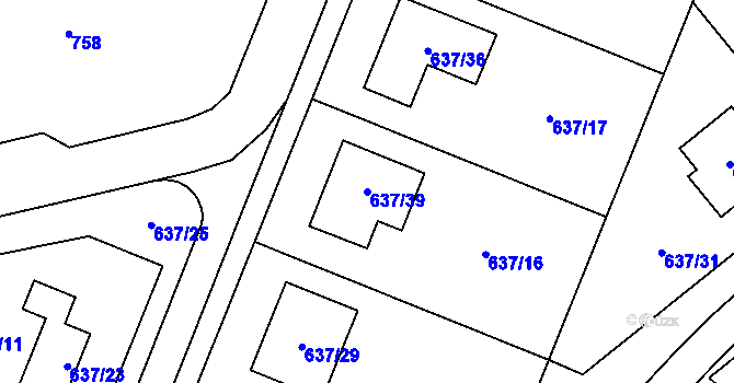 Parcela st. 637/39 v KÚ Ždánice, Katastrální mapa