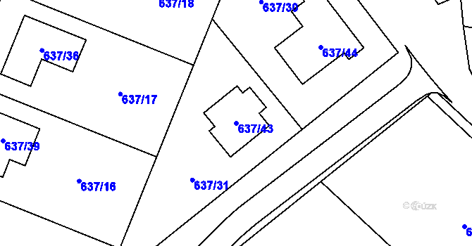 Parcela st. 637/43 v KÚ Ždánice, Katastrální mapa
