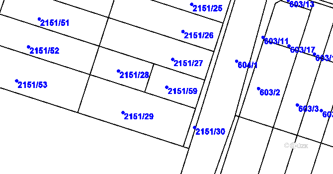 Parcela st. 2151/59 v KÚ Ždánice, Katastrální mapa