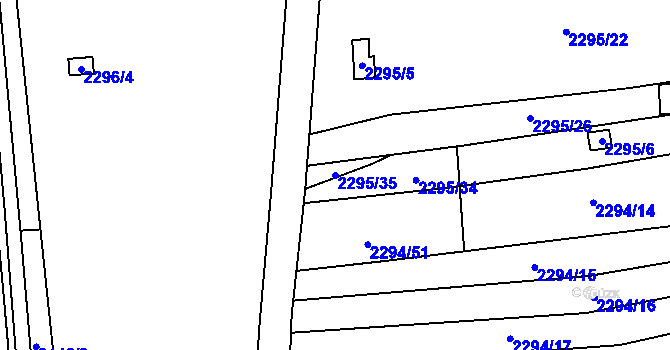 Parcela st. 2295/35 v KÚ Ždánice, Katastrální mapa