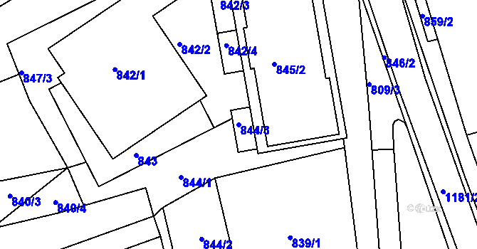 Parcela st. 844/3 v KÚ Ždánice, Katastrální mapa