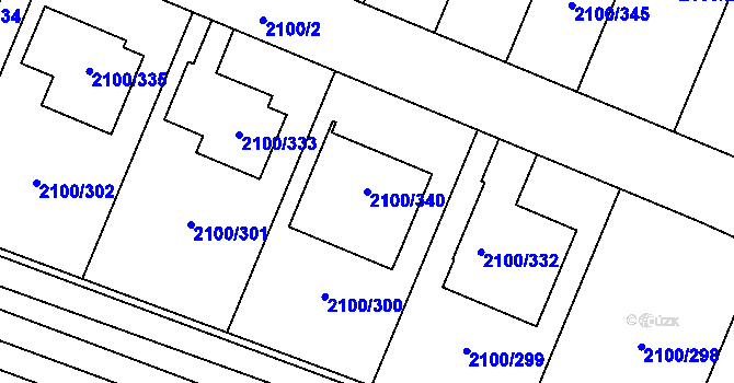 Parcela st. 2100/340 v KÚ Ždánice, Katastrální mapa